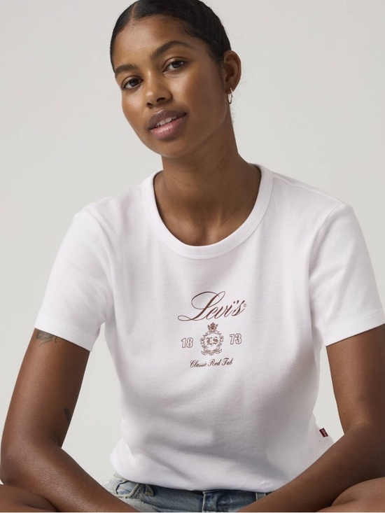 Levi's Tops - LEVIS Graphic Rickie Slim Fit T-Shirt White 1873 Logo 357900430 NWT Medium